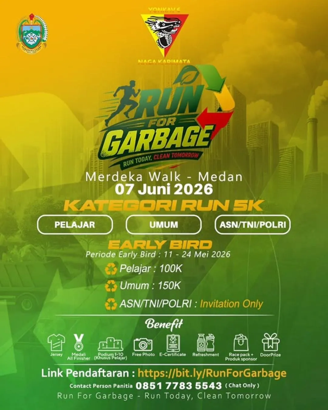 Poster event Run For Garbage 2026 di Medan pada Minggu, 7 Jun 2026