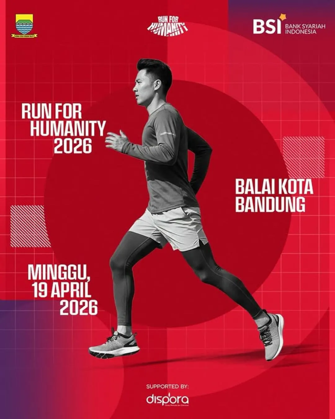 Poster event Run for Humanity 2026 di Bandung pada Minggu, 19 Apr 2026