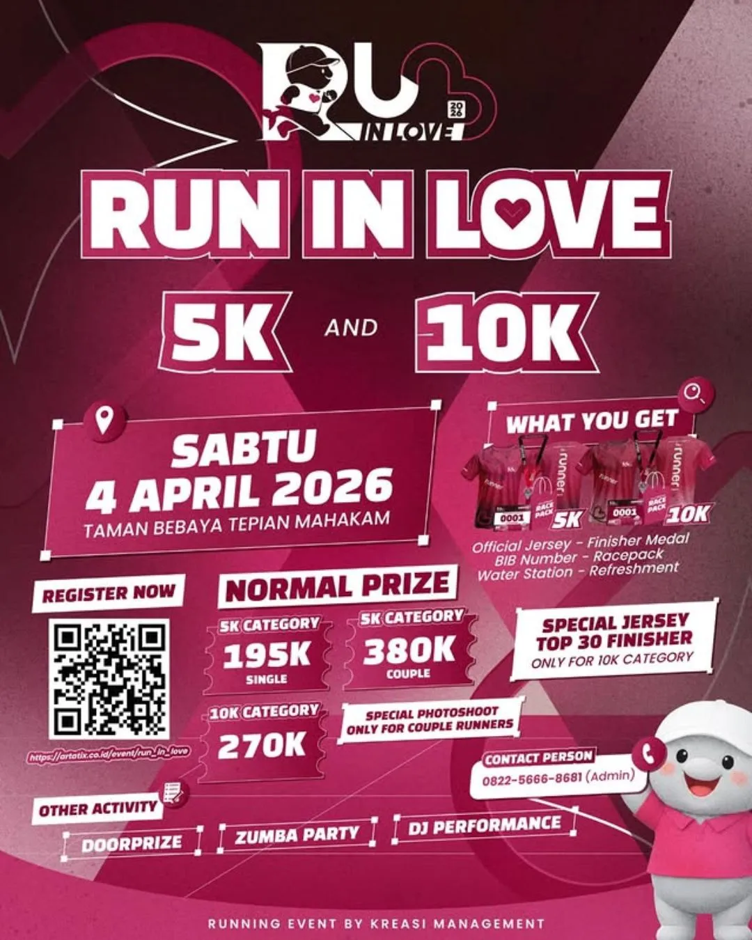 Poster event Run In Love 2026 di Samarinda pada Sabtu, 4 Apr 2026