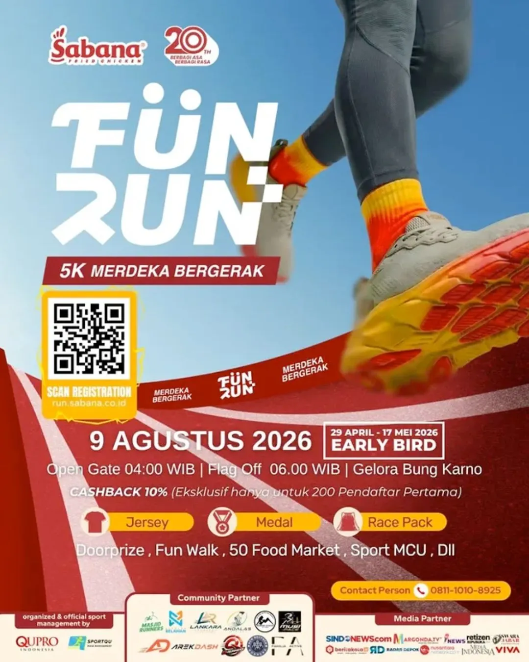 Poster event Sabana Fun Run 2026 di Jakarta Pusat pada Minggu, 9 Agu 2026