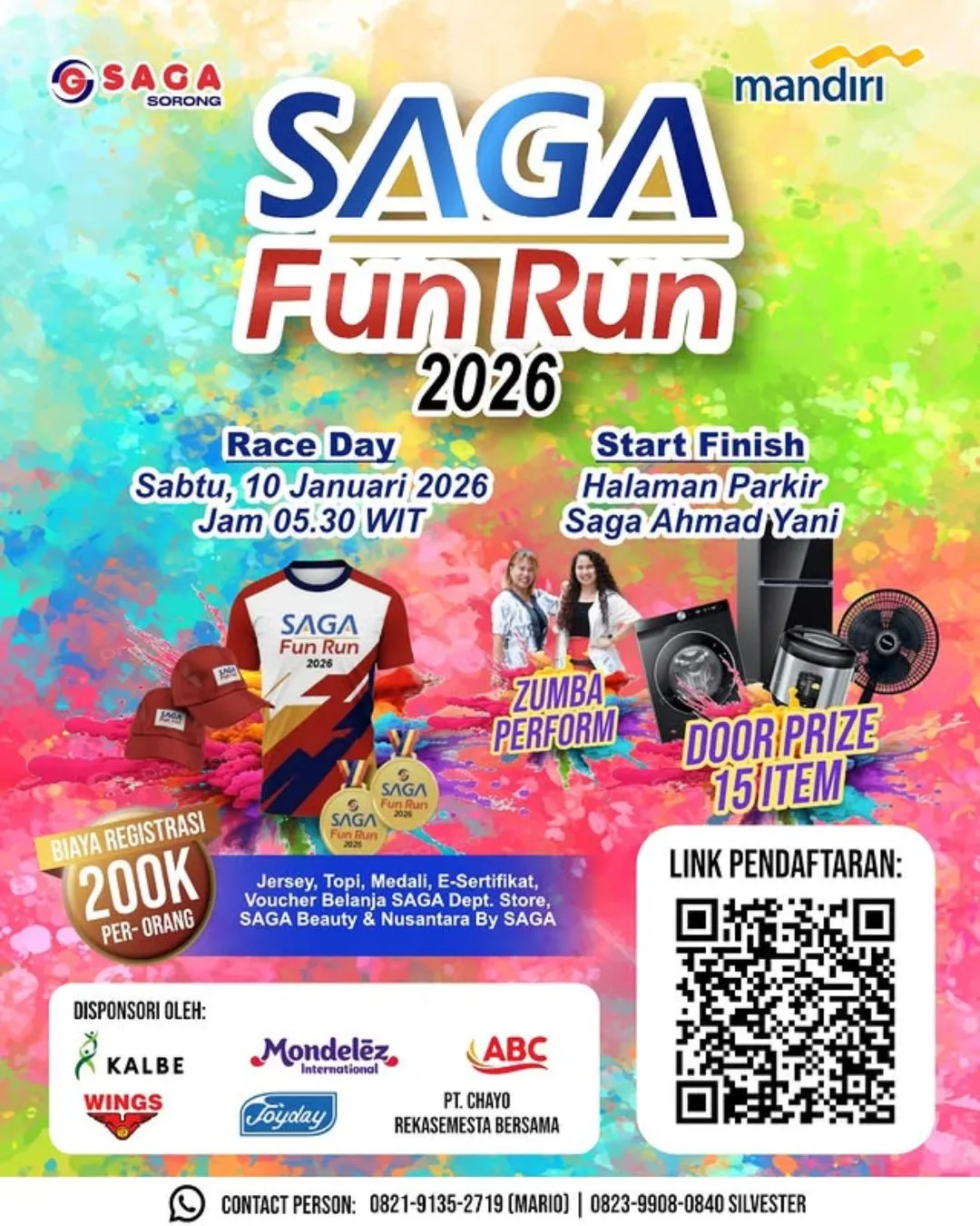 Poster event Saga Fun Run 2026 di Sorong pada Sabtu, 10 Jan 2026