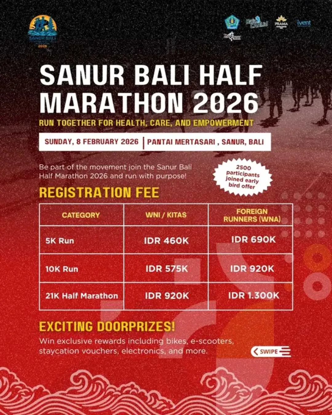 Poster event Sanur Bali Half Marathon 2026 di Denpasar pada Minggu, 8 Feb 2026
