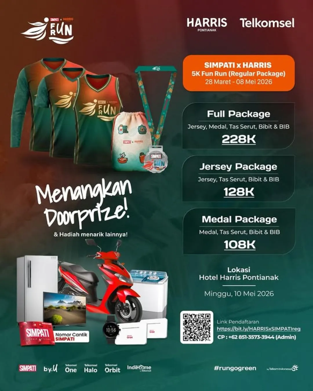 Poster event SIMPATI x HARRIS Fun Run 2026 di Pontianak pada Minggu, 10 Mei 2026