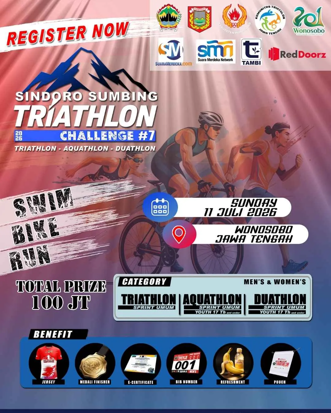 Poster event Sindoro Sumbing Triathlon Challenge 2026 di Wonosobo pada Minggu, 12 Jul 2026