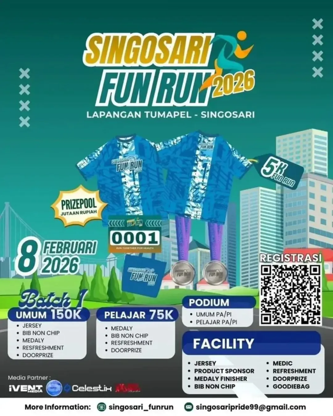 Poster event Singosari Fun Run 2026 di Malang pada Minggu, 8 Feb 2026