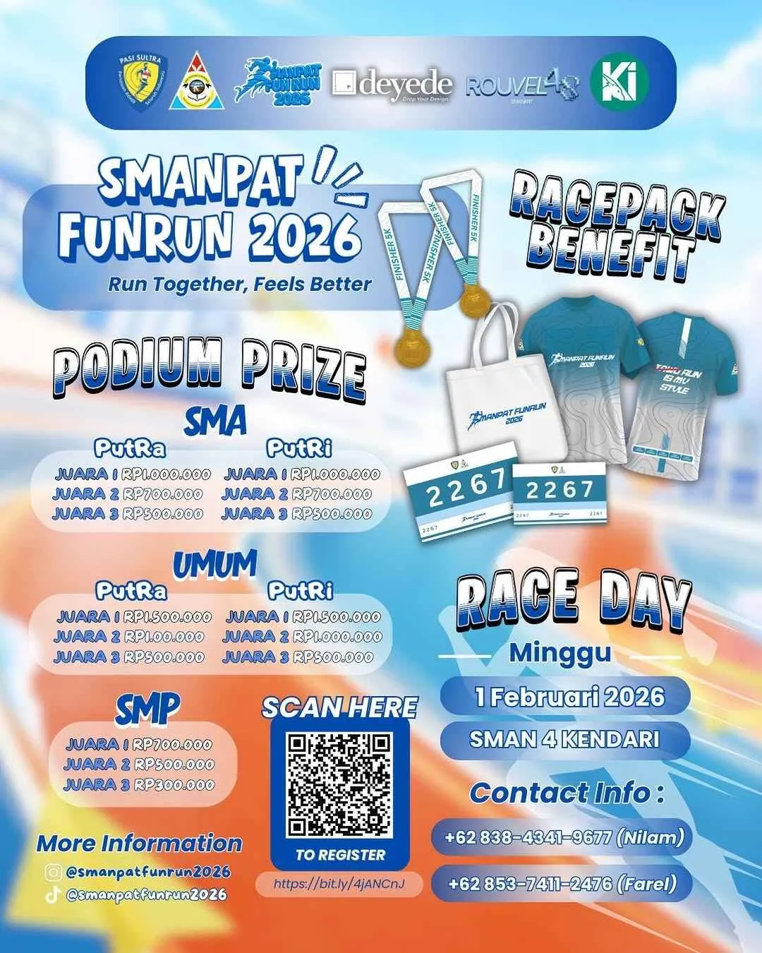 Poster event SMANPAT Fun Run 2026 di Kendari pada Minggu, 1 Feb 2026