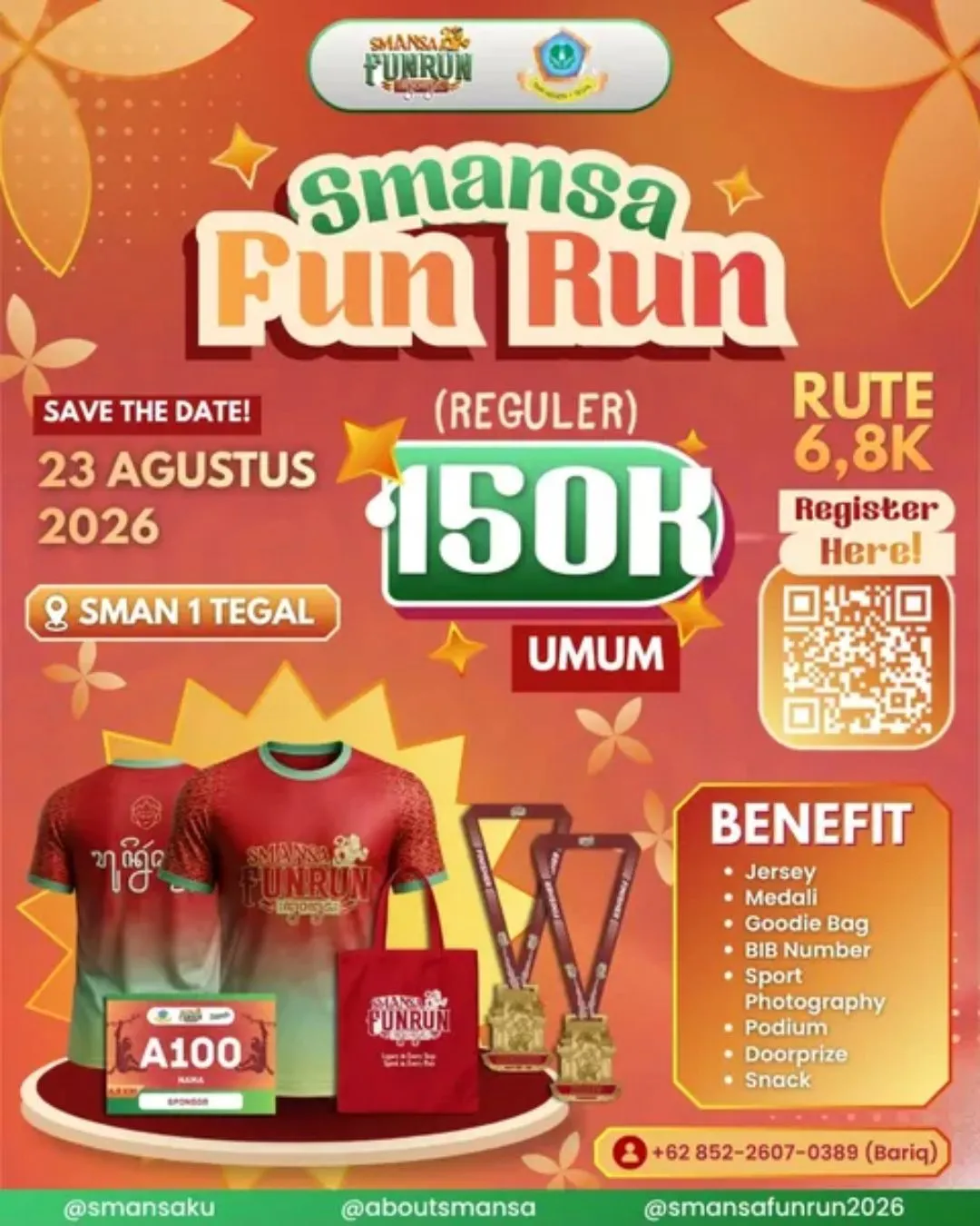 Poster event SMANSA Fun Run 2026 di Tegal pada Minggu, 23 Agu 2026