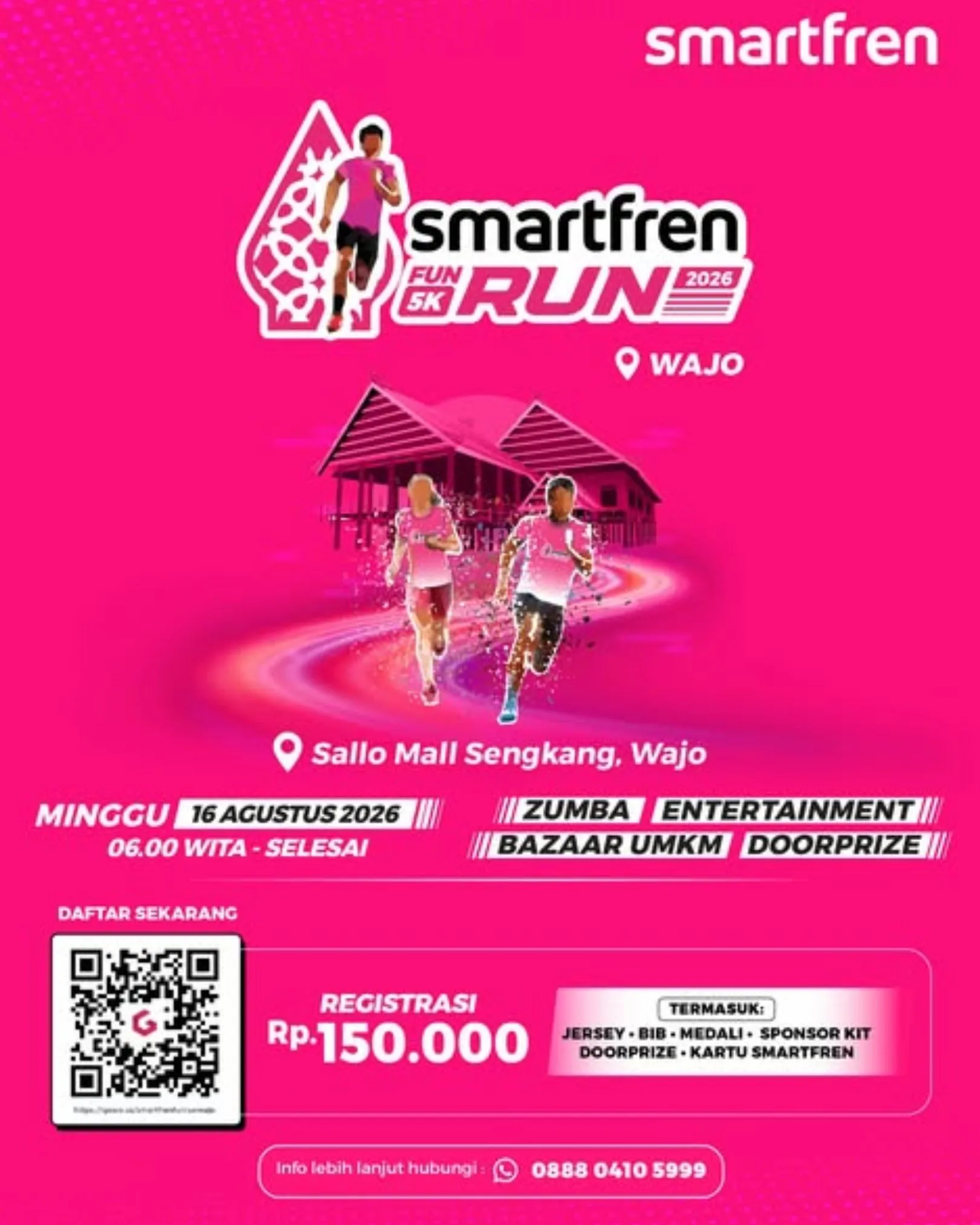 Poster event Smartfren Fun Run 2026 Wajo di Sengkang pada Minggu, 16 Agu 2026