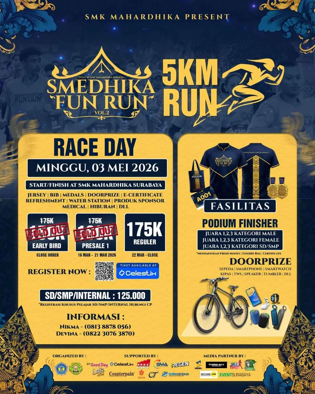 Poster event Smedhika Fun Run Vol. 2 2026 di Surabaya pada Minggu, 3 Mei 2026