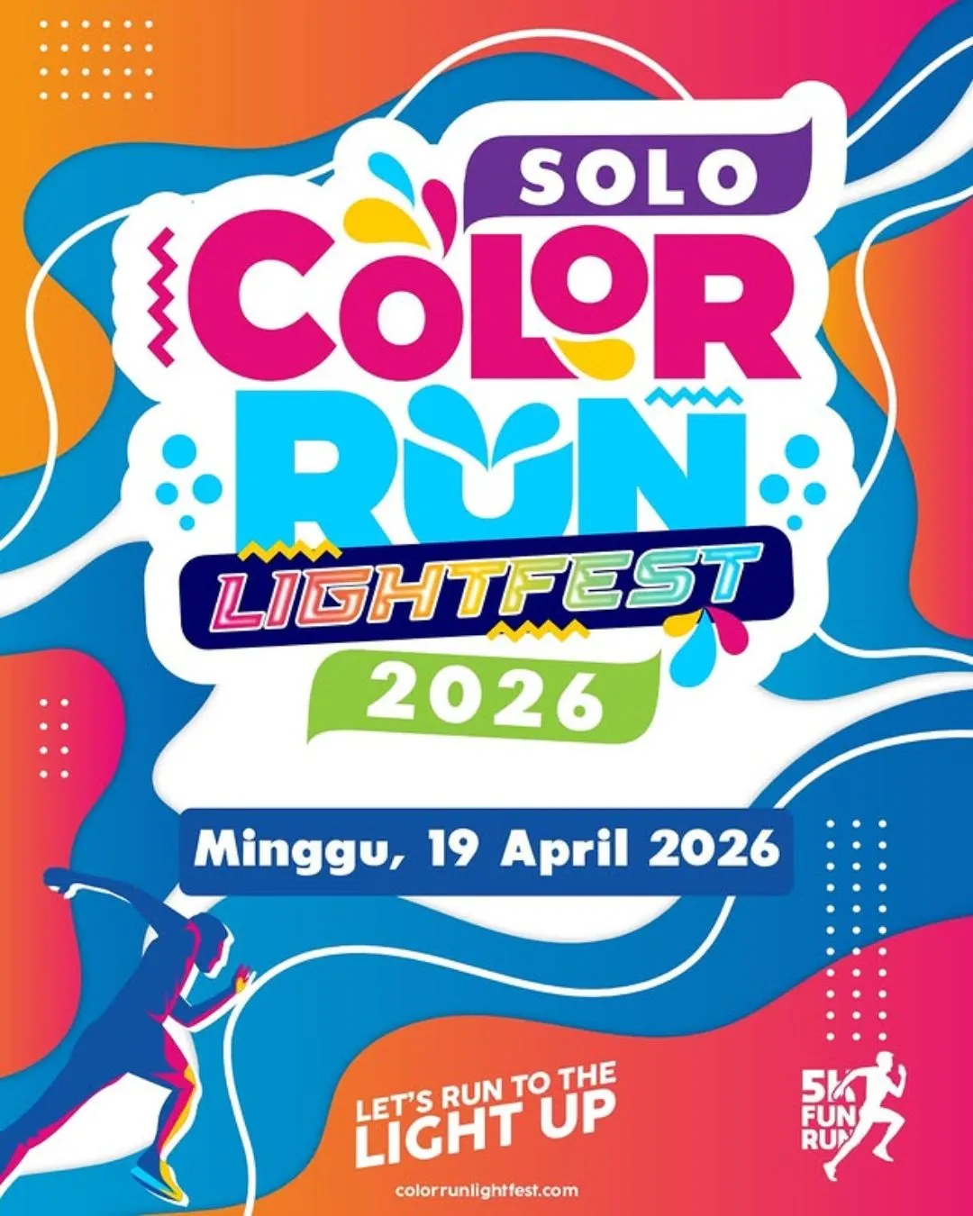 Poster event Solo Color Run Lightfest 2026 di Sukoharjo pada Minggu, 19 Apr 2026