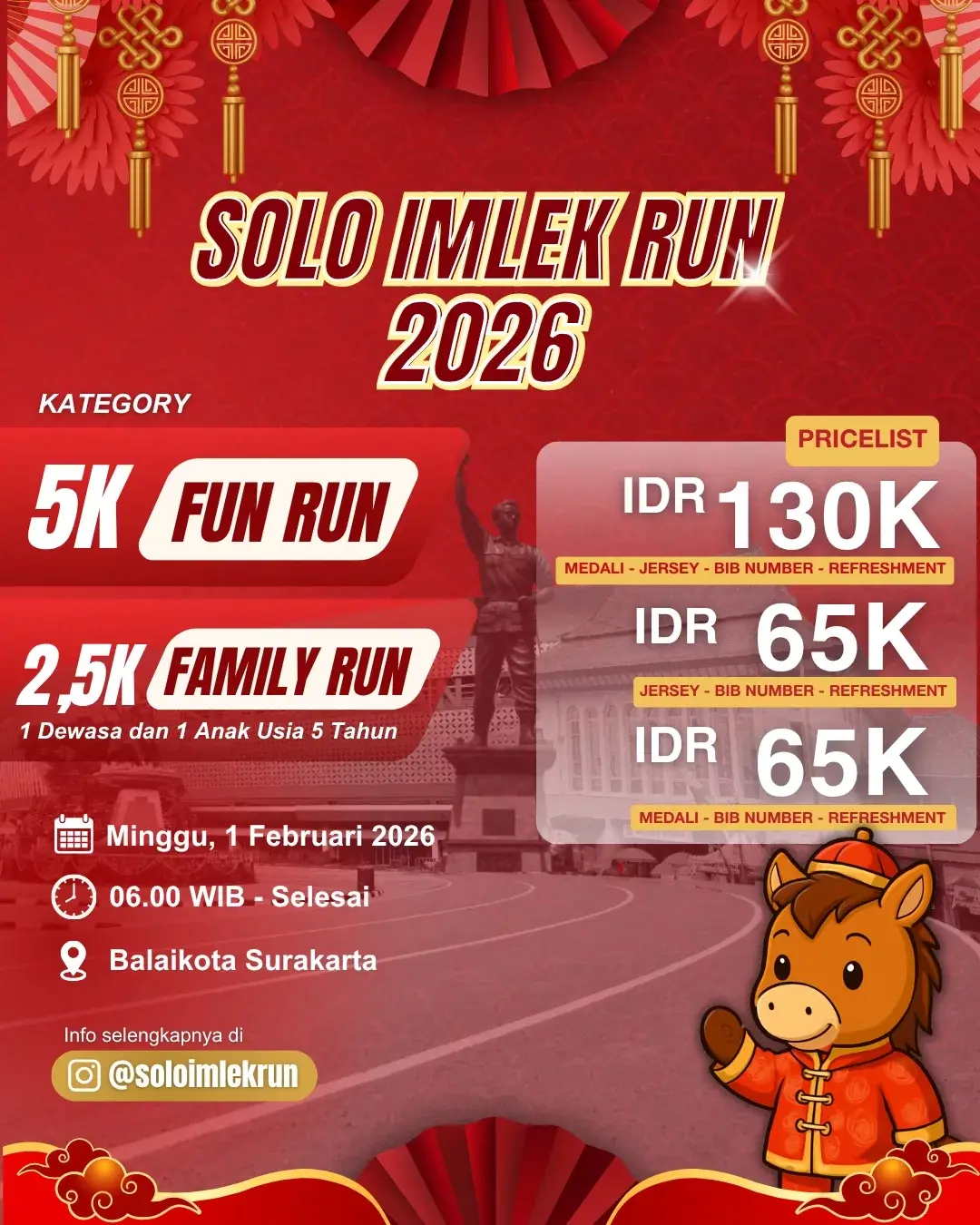 Poster event Solo Imlek Run 2026 di Surakarta pada Minggu, 1 Feb 2026