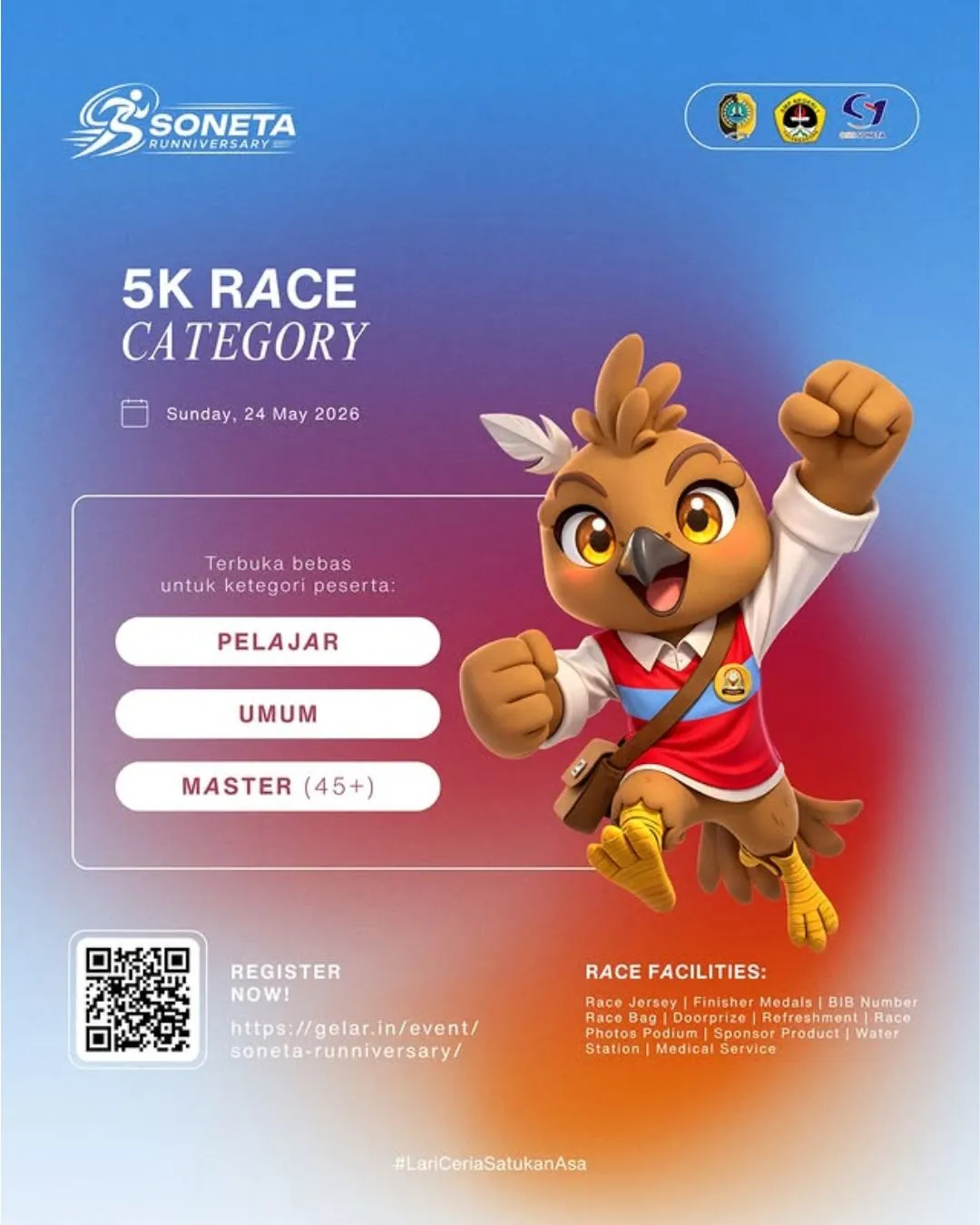 Poster event Soneta Runniversary 2026 di Tulungagung pada Minggu, 24 Mei 2026