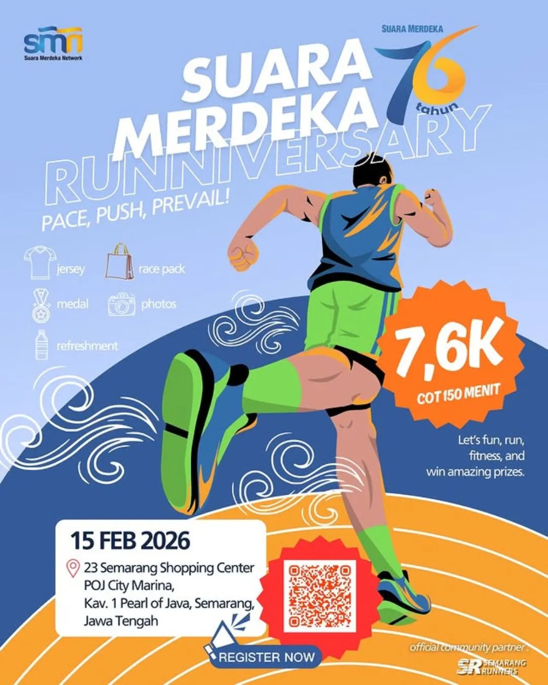 Poster event Suara Merdeka Runniversary 2026 di Semarang pada Minggu, 15 Feb 2026