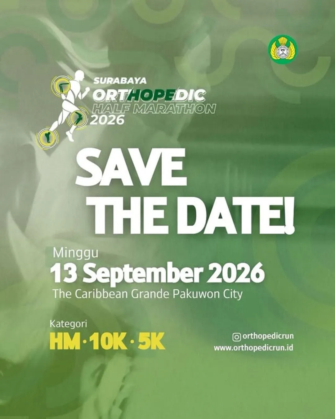 Poster event Surabaya Orthopedic Half Marathon 2026 di Surabaya pada Minggu, 13 Sep 2026