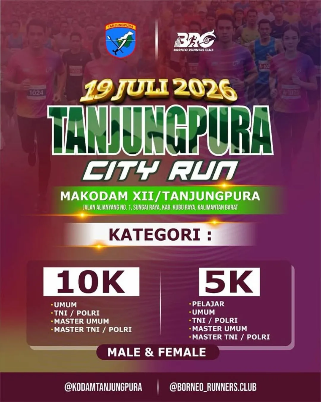 Poster event Tanjungpura City Run 2026 di Kubu Raya pada Minggu, 19 Jul 2026