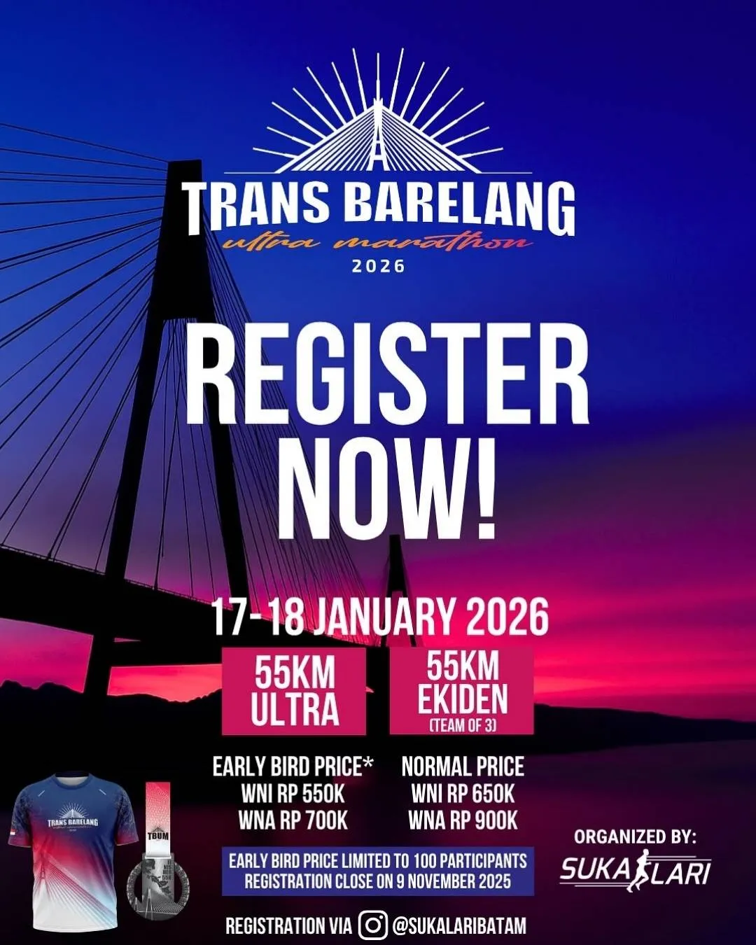 Poster event Trans Barelang Ultra Marathon 2026 di Batam pada Minggu, 18 Jan 2026