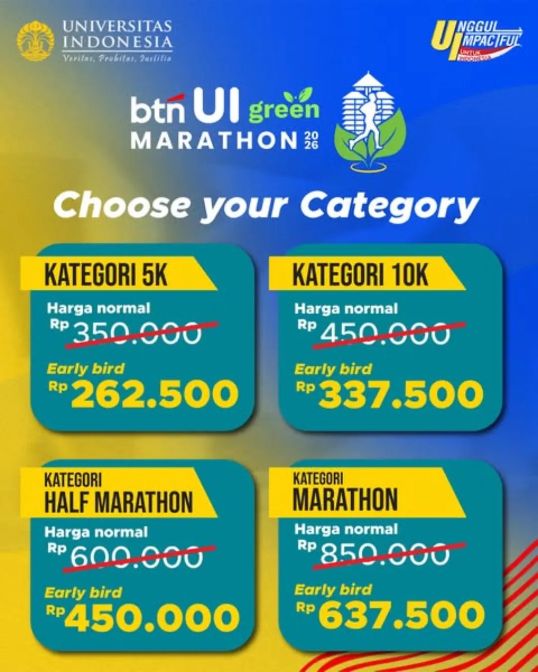Poster event UI Green Marathon 2026 di Depok pada Minggu, 9 Agu 2026