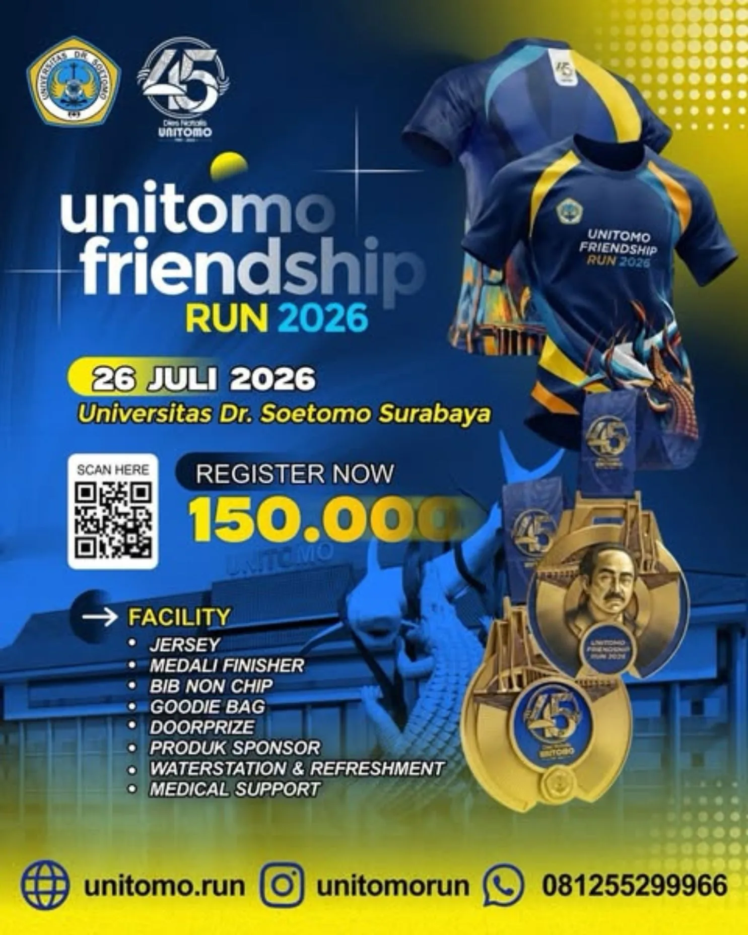 Poster event Unitomo Friendship Run 2026 di Surabaya pada Minggu, 26 Jul 2026