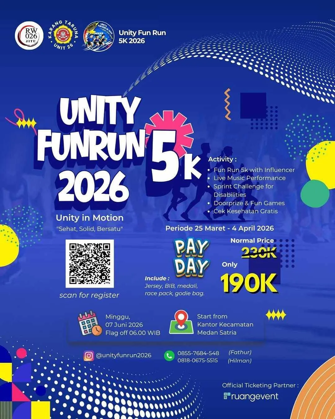 Poster event Unity Fun Run 5K 2026 di Bekasi pada Minggu, 7 Jun 2026