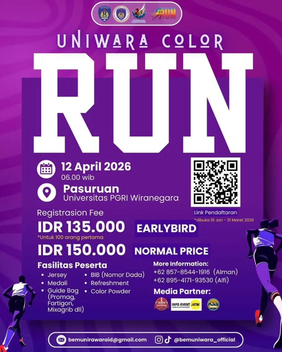 Poster event Uniwara Color Run 2026 di Pasuruan pada Minggu, 12 Apr 2026