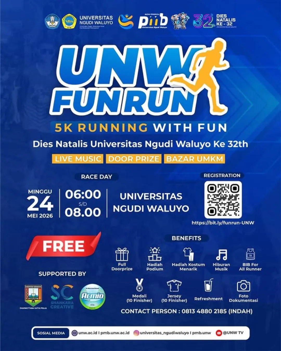 Poster event UNW Fun Run 2026 di Semarang pada Minggu, 24 Mei 2026