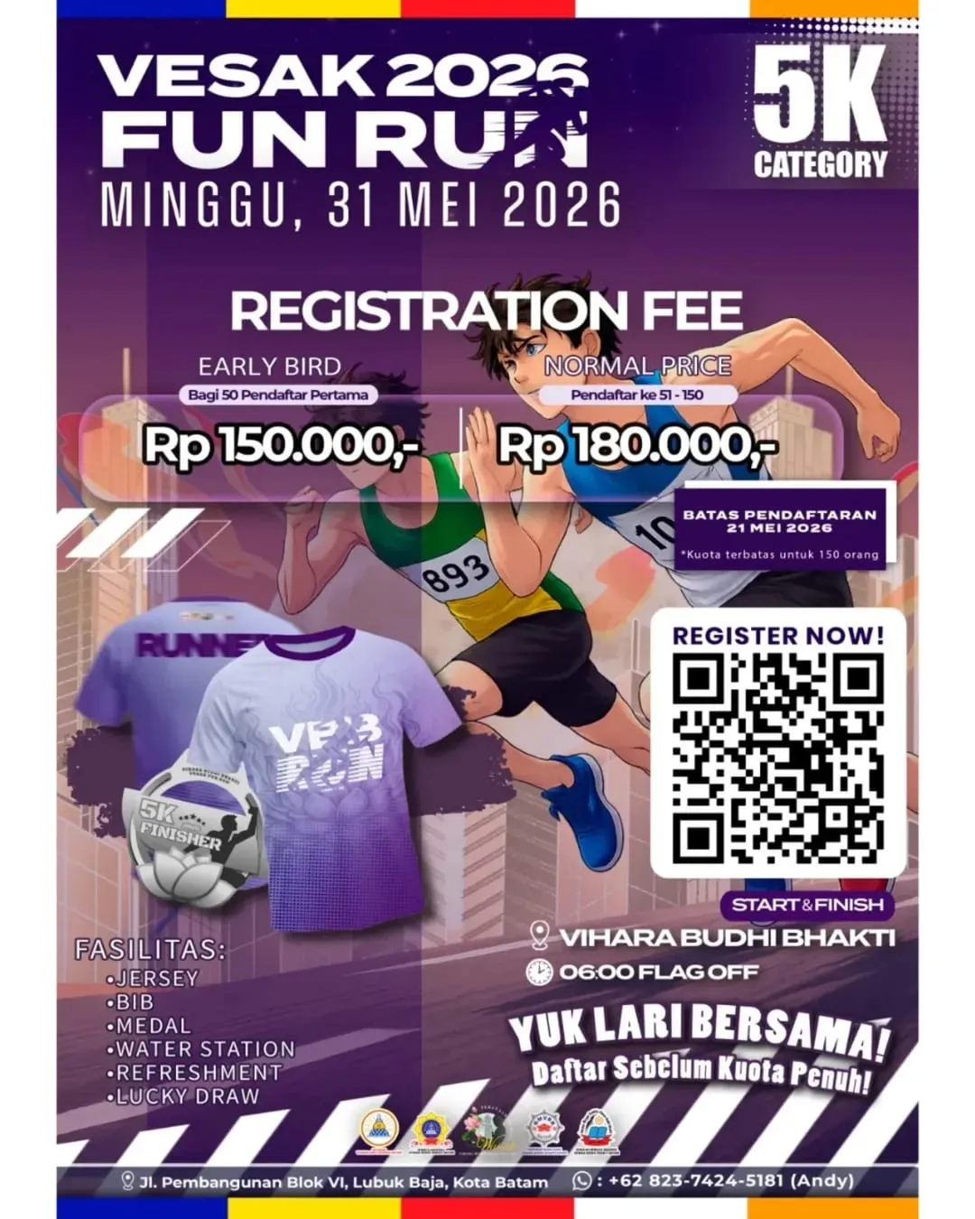 Poster event Vesak Fun Run 2026 di Batam pada Minggu, 31 Mei 2026