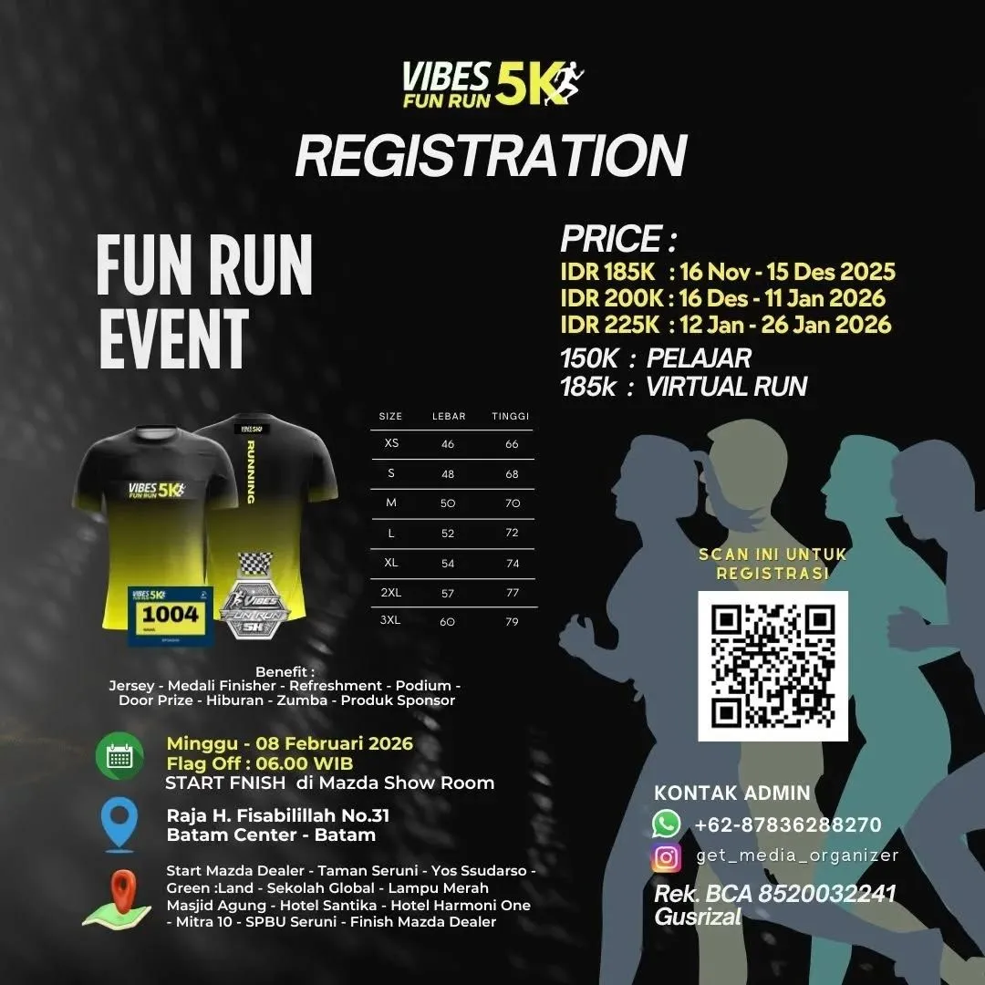 Poster event Vibes Fun Run 5K 2026 di Batam pada Minggu, 8 Feb 2026