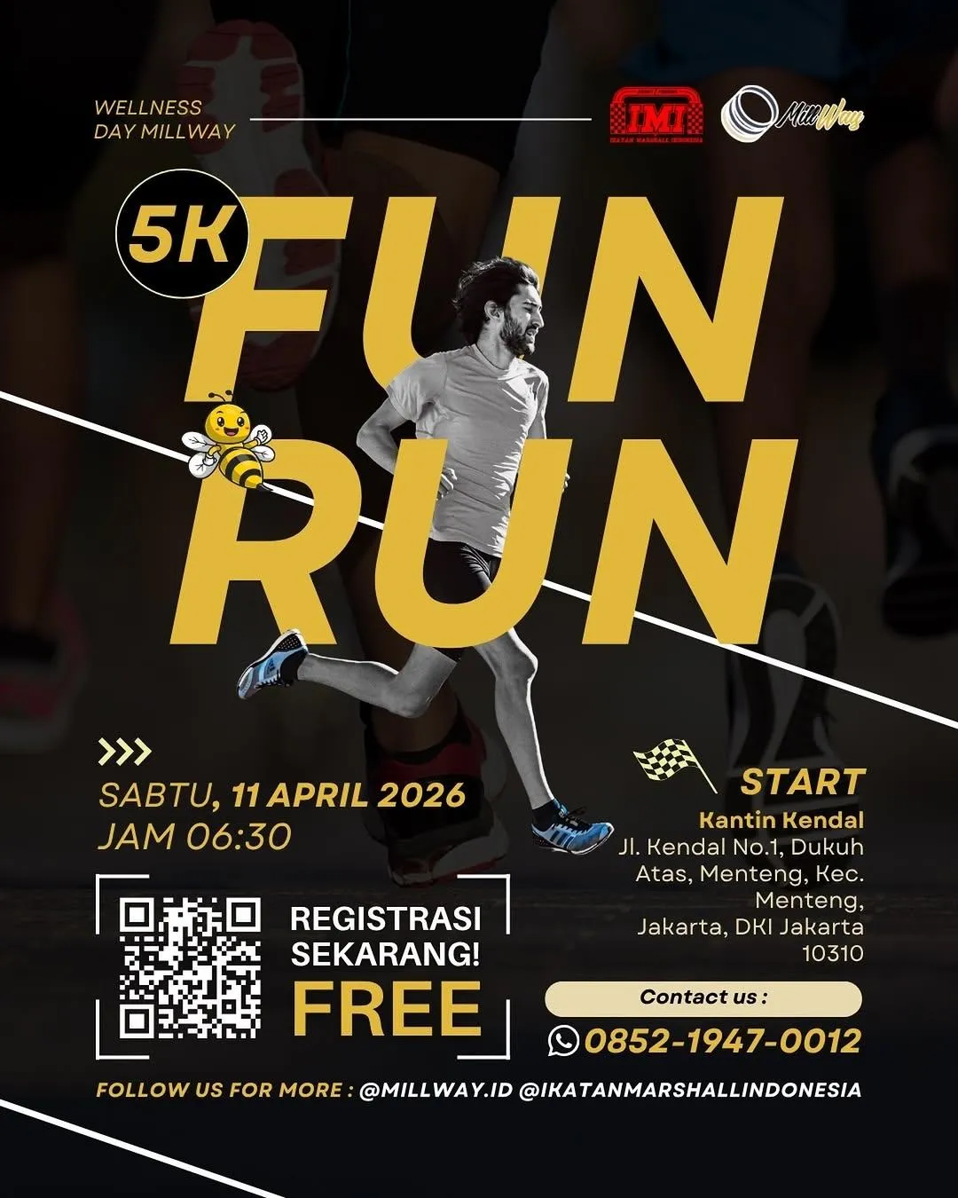 Poster event Wellness Day Millway x IMI Fun Run 2026 di Jakarta pada Sabtu, 11 Apr 2026